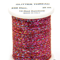 Glitter Thread Red Rainbow bobina di filato per mosche camole larve chironomo per la pesca ai coregoni lavarelli agoni sarde sardelle artificiali flyfishing renken