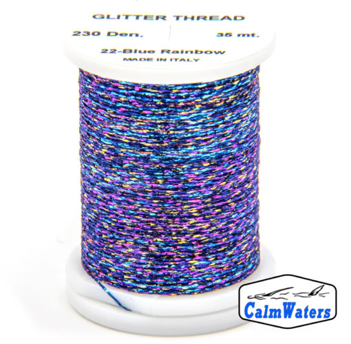 Glitter Thread Blue Rainbow bobina di filato per mosche camole larve chironomo per la pesca ai coregoni lavarelli agoni sarde sardelle artificiali flyfishing renken