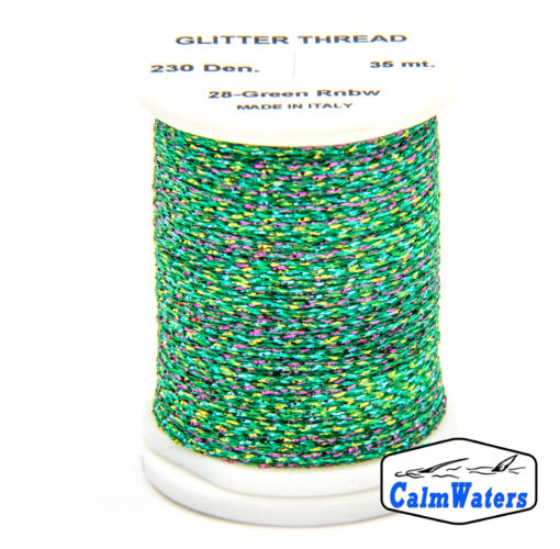 Glitter Thread Green Rainbow bobina di filato per mosche camole larve chironomo per la pesca ai coregoni lavarelli agoni sarde sardelle artificiali flyfishing renken