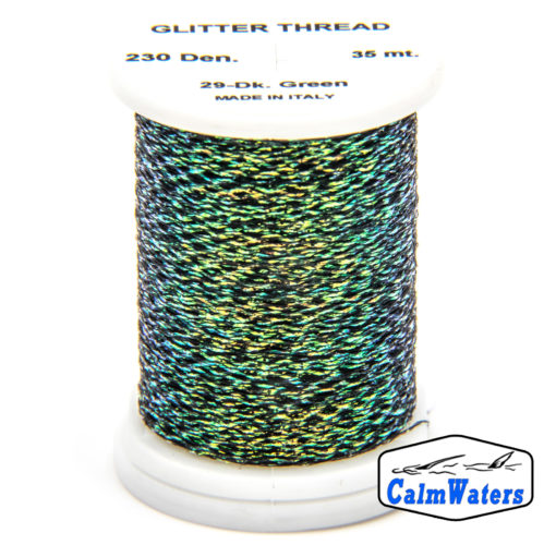 Glitter Thread Dark Green bobina di filato per mosche camole larve chironomo per la pesca ai coregoni lavarelli agoni sarde sardelle artificiali flyfishing renken