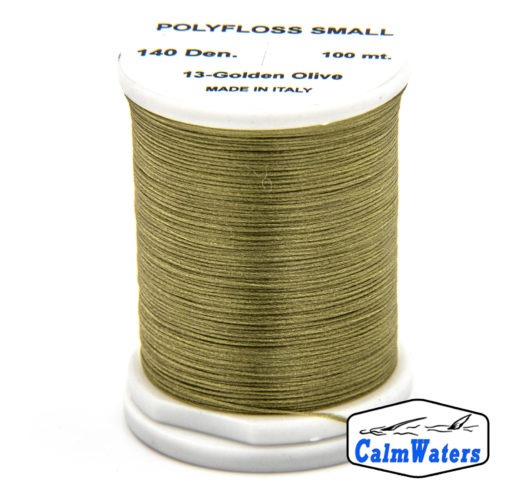 Polyfloss Small Golden Olive bobina di filato per mosche camole larve chironomo per la pesca ai coregoni lavarelli agoni sarde sardelle artificiali flyfishing renken