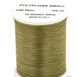 Polyfloss Small Golden Olive bobina di filato per mosche camole larve chironomo per la pesca ai coregoni lavarelli agoni sarde sardelle artificiali flyfishing renken