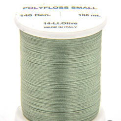 Polyfloss Small Light Olive bobina di filato per mosche camole larve chironomo per la pesca ai coregoni lavarelli agoni sarde sardelle artificiali flyfishing renken