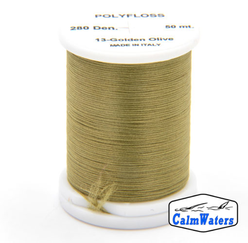 Polyfloss Golden Olive bobina di filato per mosche camole larve chironomo per la pesca ai coregoni lavarelli agoni sarde sardelle artificiali flyfishing renken