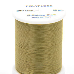 Polyfloss Golden Olive bobina di filato per mosche camole larve chironomo per la pesca ai coregoni lavarelli agoni sarde sardelle artificiali flyfishing renken
